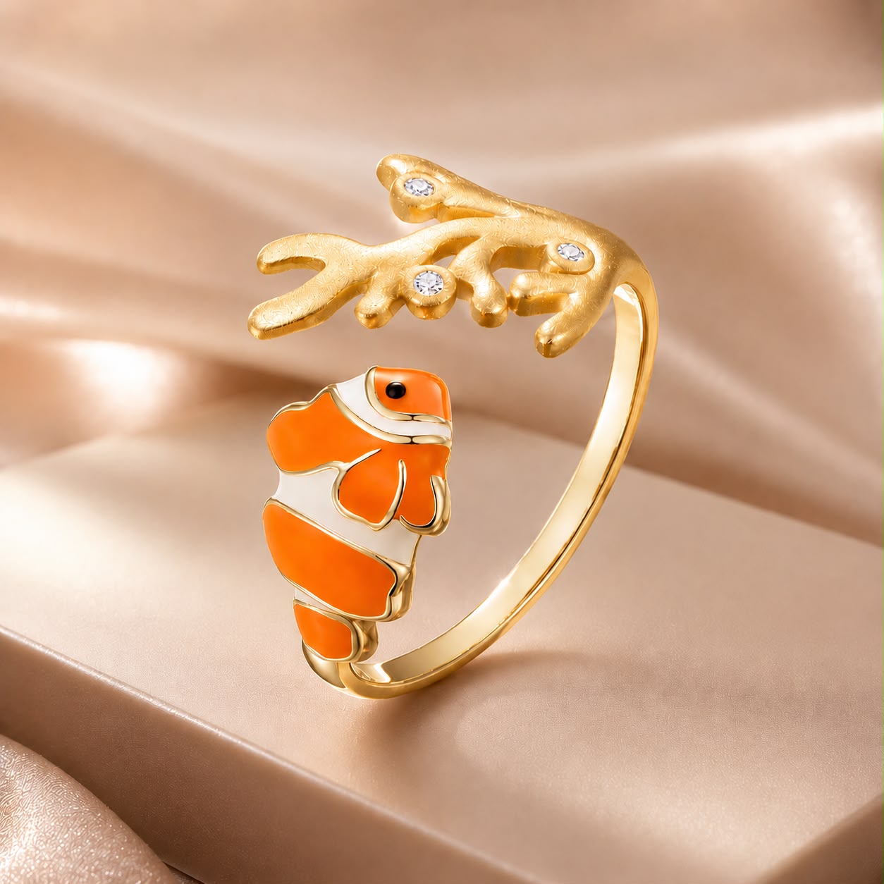 925 Sterling Silver Enamel Gold-Plated Ring with orange butterfly and crystal branch for women on Tampa Home & Garden Store