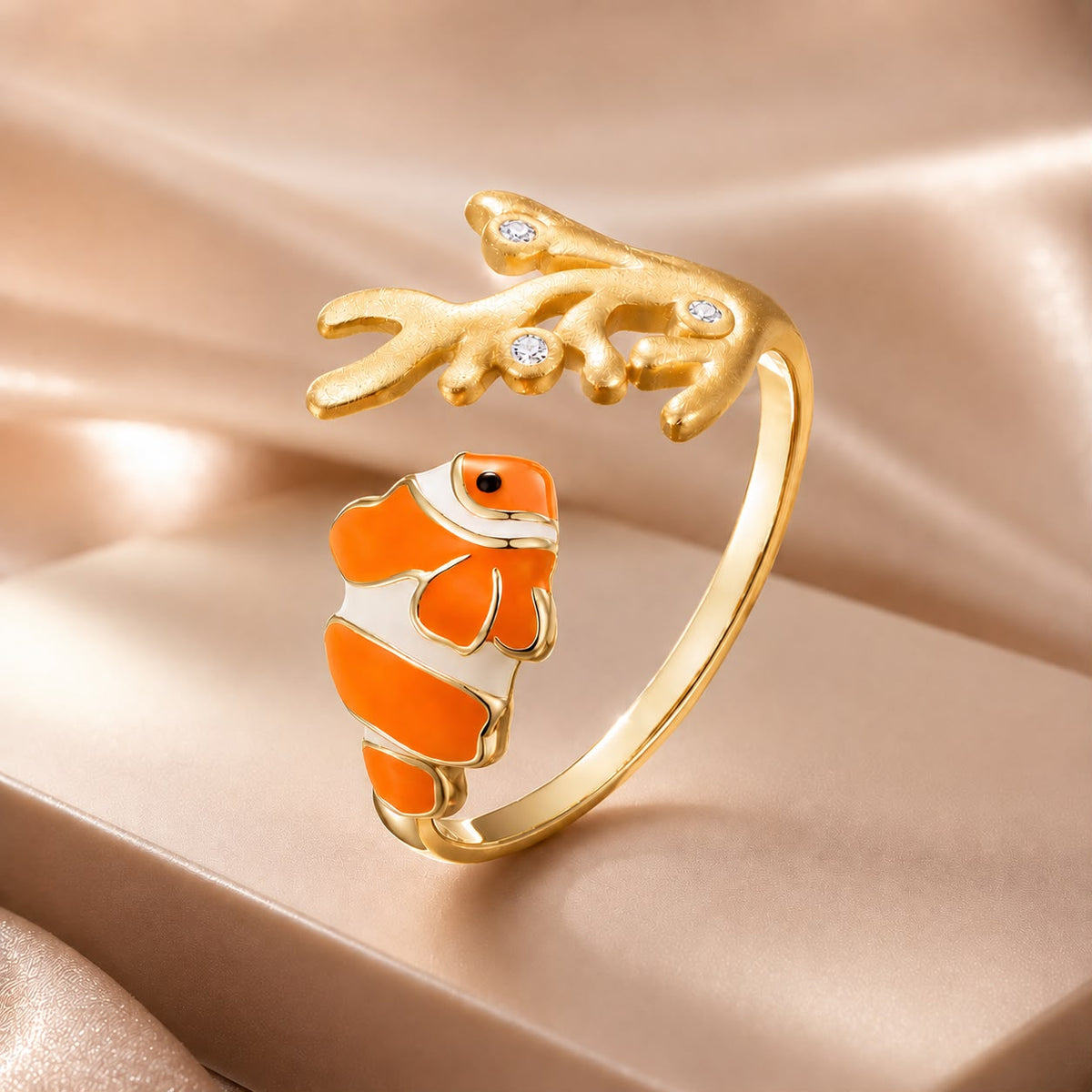 925 Sterling Silver Enamel Gold-Plated Ring with orange butterfly and crystal branch for women on Tampa Home & Garden Store