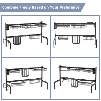 2 Tier Over Sink Dish Drying Rack With 8 Hooks