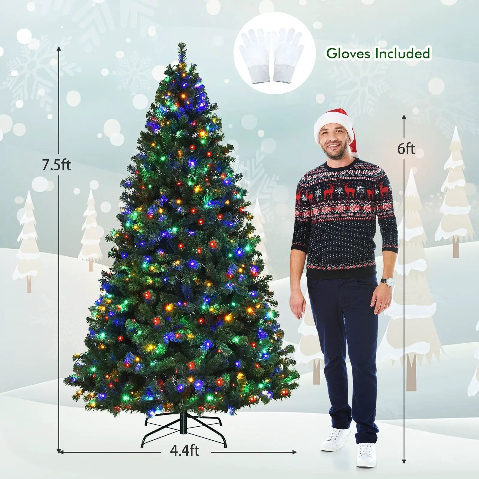 7.5 ft DirectDeals pre-lit artificial spruce Christmas tree with 550 multicolor lights on metal stand on Tampa Home & Garden Store