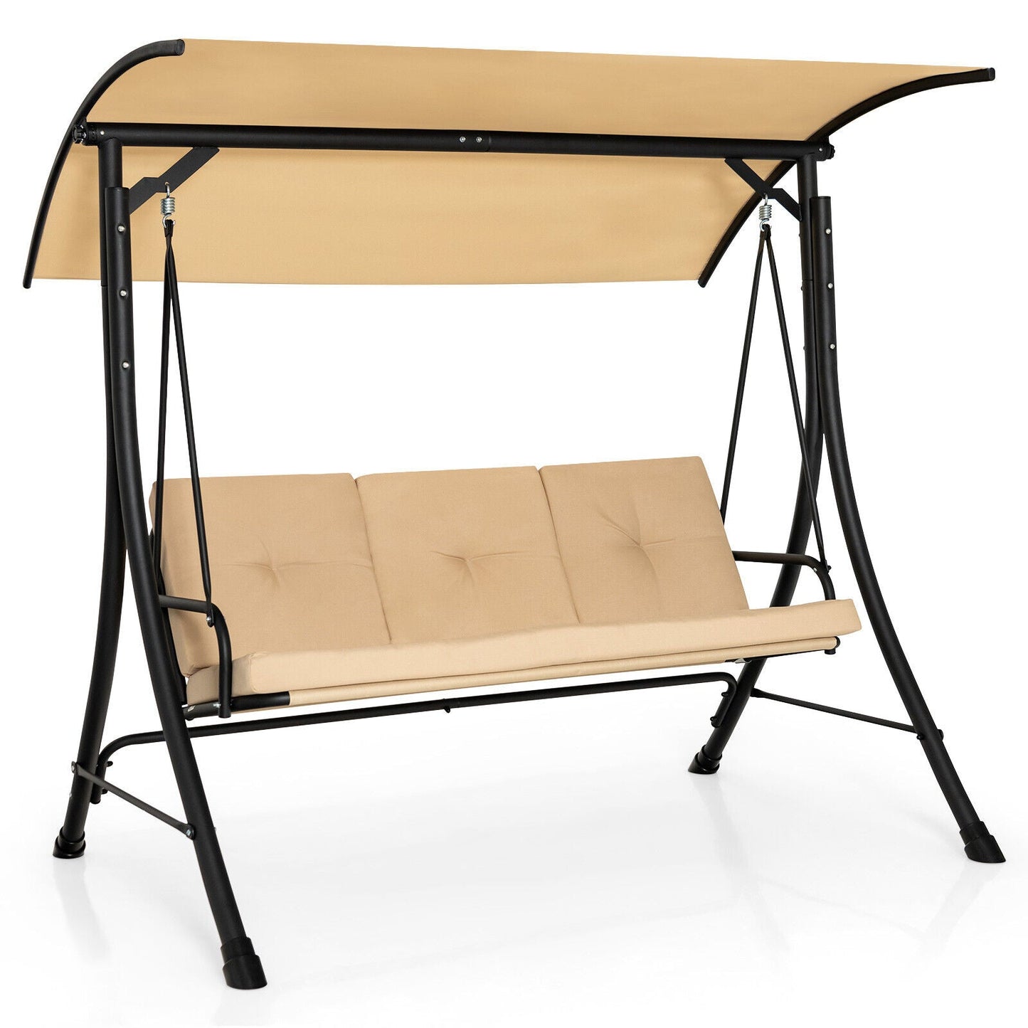 3-Seat Outdoor Porch Swing with Adjustable Canopy and Padded Cushions-Brown