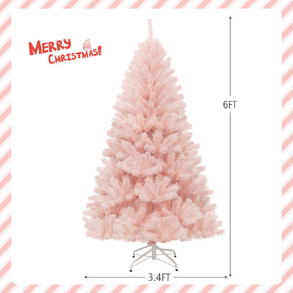 6/7 ft DirectDeals pink artificial Christmas tree with hinged full fir on white metal stand on Tampa Home & Garden Store