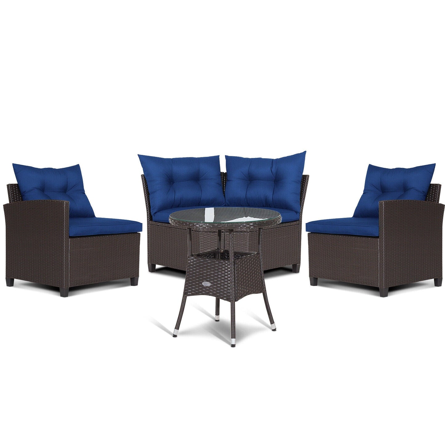 4 Pieces Patio Rattan Furniture Set Cushioned Sofa Glass Table - Tampa Home & Garden Store