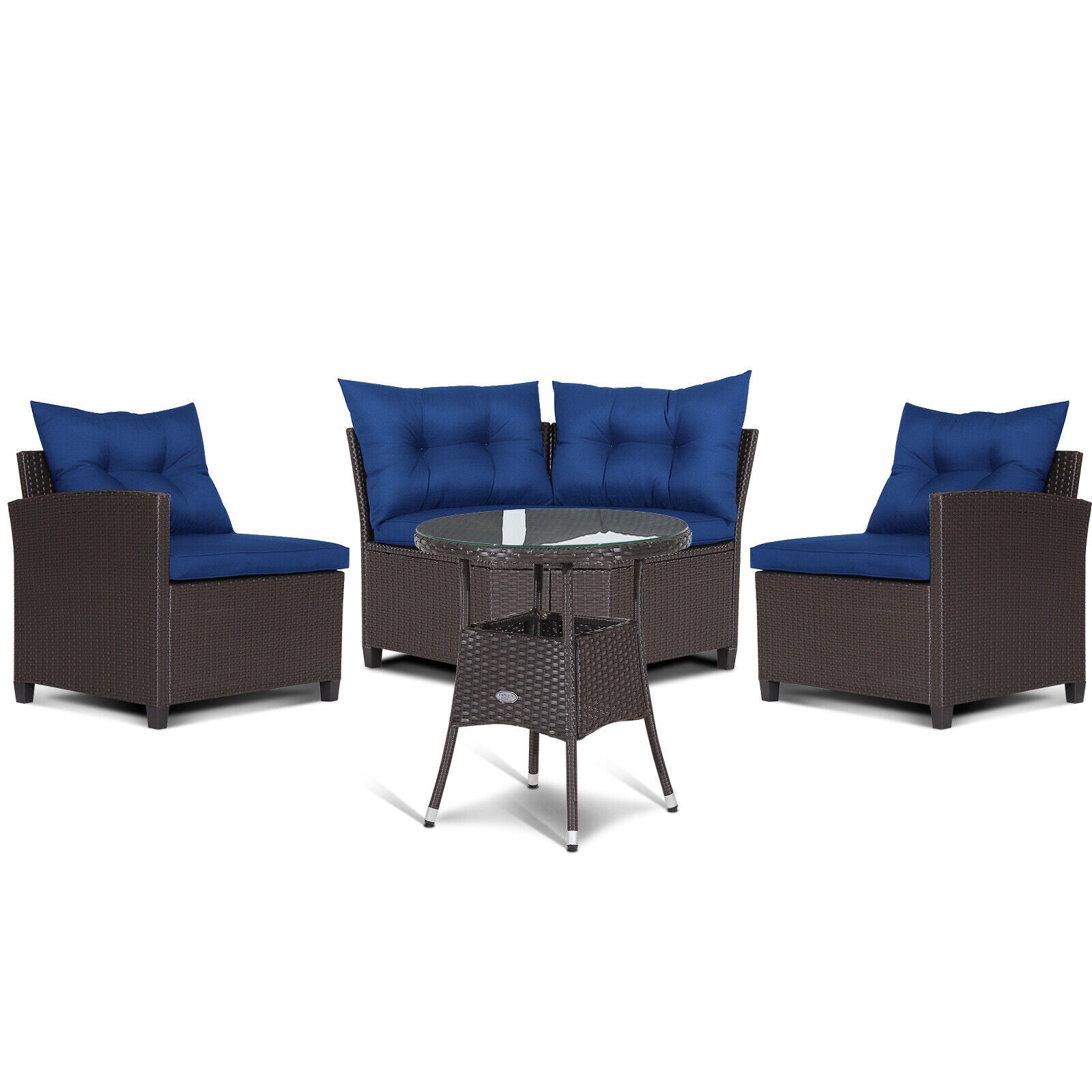 4 Pieces Patio Rattan Furniture Set Cushioned Sofa Glass Table - Tampa Home & Garden Store