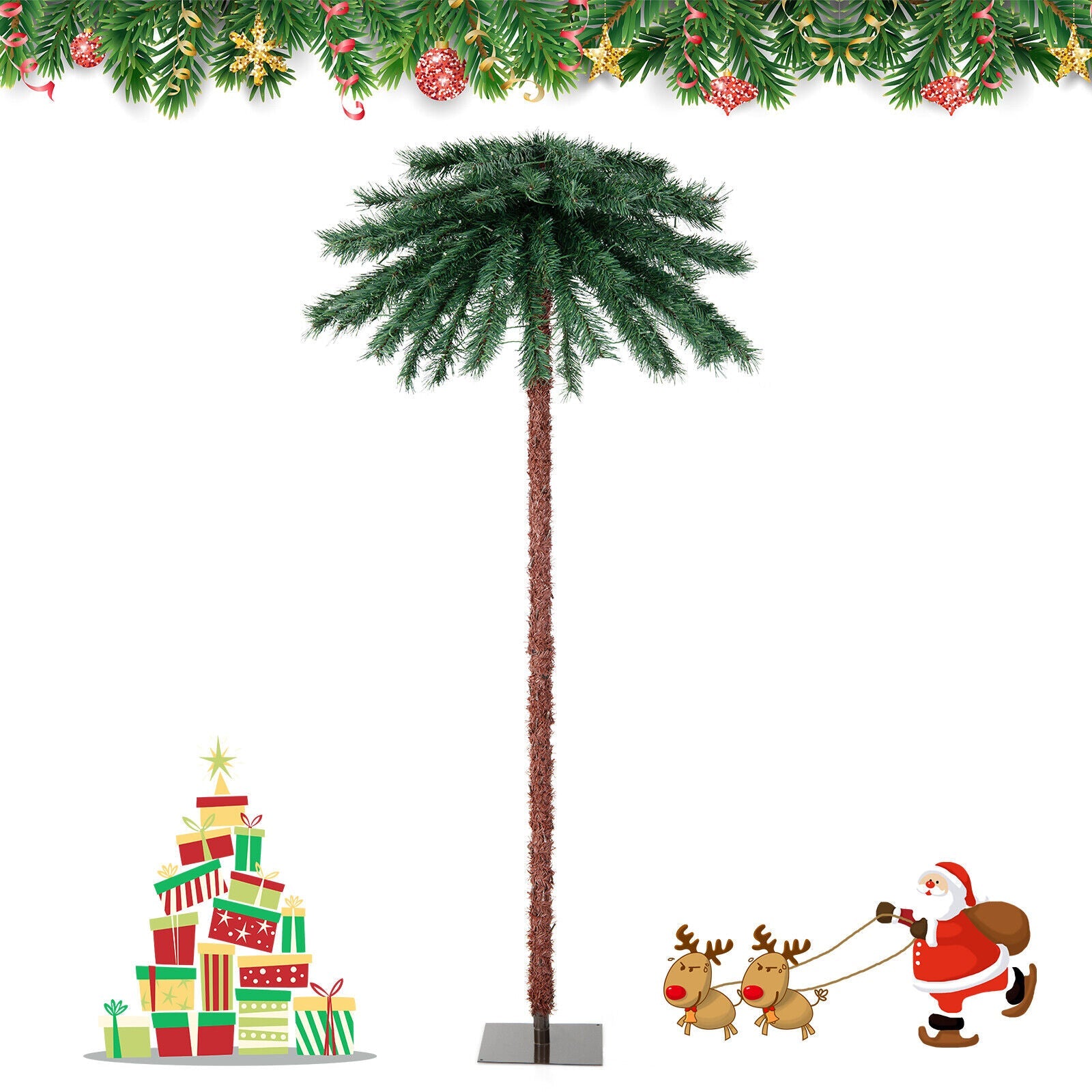 6 ft artificial tropical Christmas palm tree, pre-lit with 210 multicolor lights, Santa on Tampa Home & Garden Store