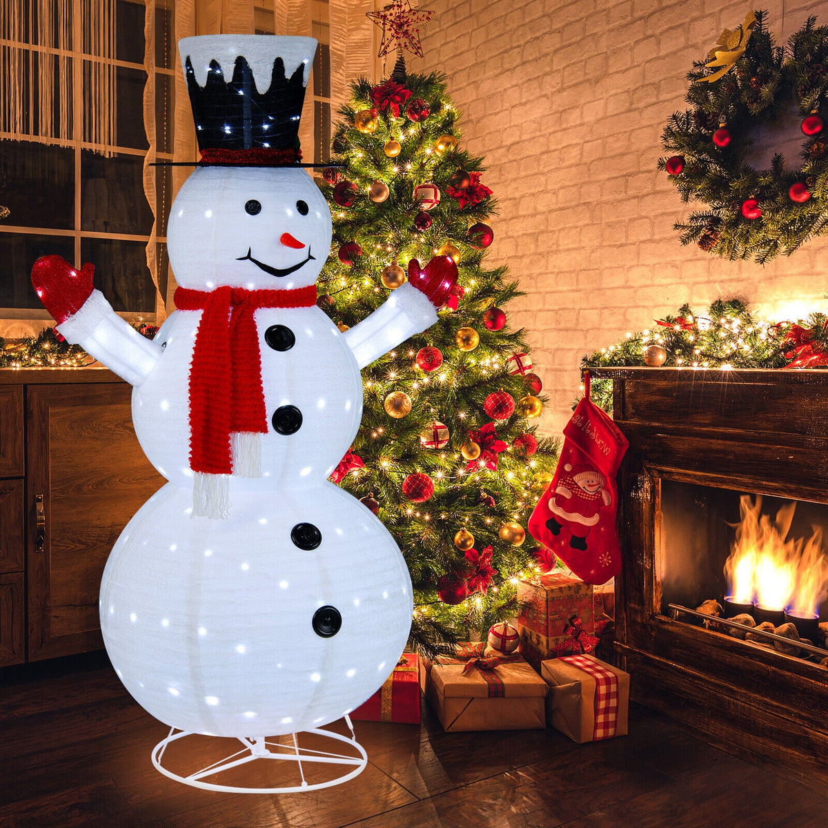 6 Feet Lighted Snowman with Top Hat and Red Scarf, white LED illuminated figure DirectDeals on Tampa Home & Garden Store