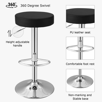 Juego de 2 taburetes de bar redondos giratorios ajustables - Sillas de pub - Negro