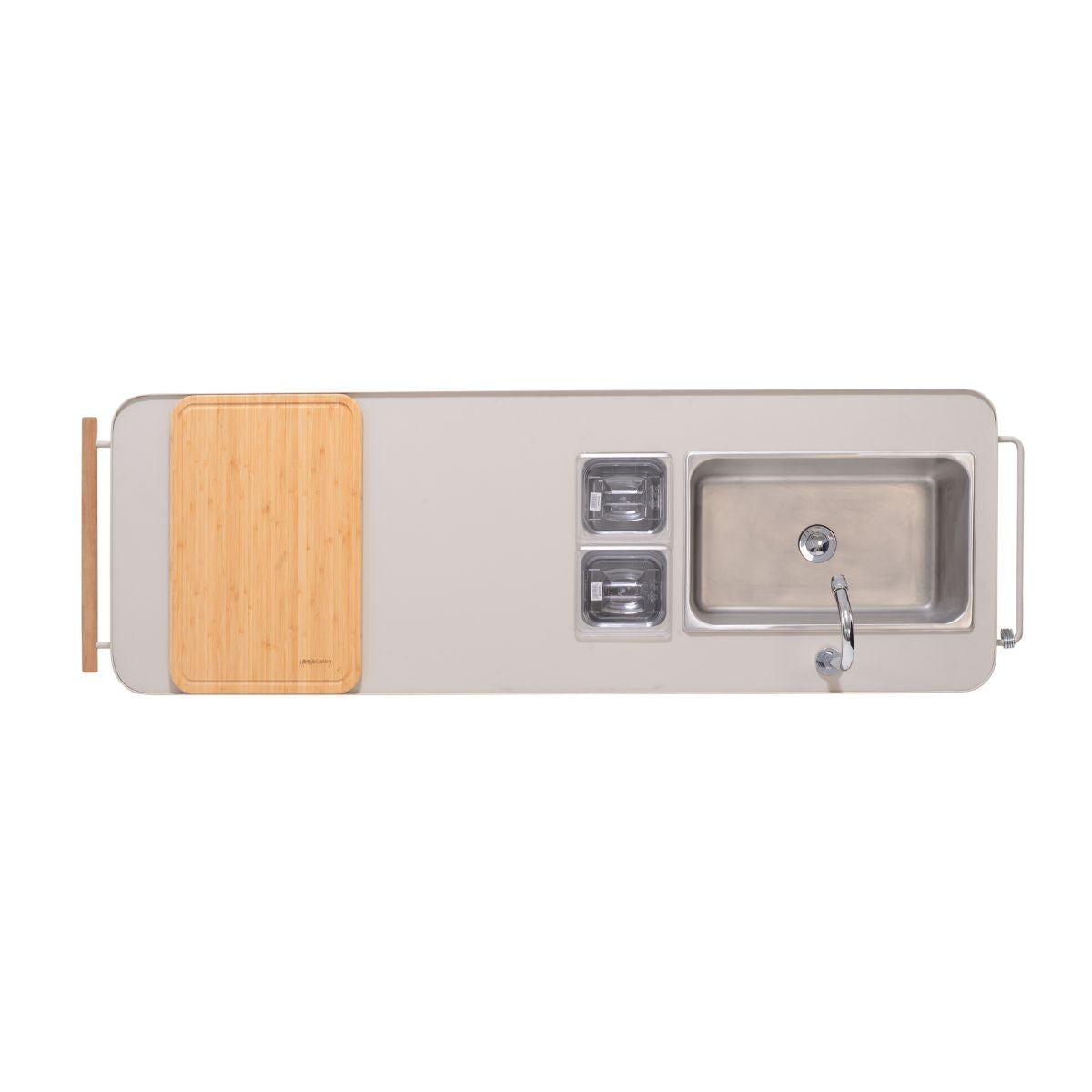 Portals Light Outdoor Kitchen by LifestyleGarden US with bamboo cutting board and stainless sink on Tampa Home & Garden Store