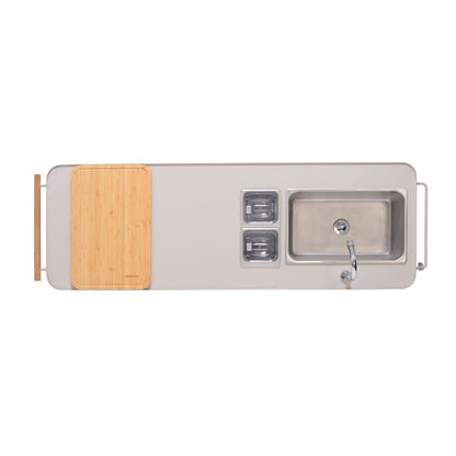 Portals Light Outdoor Kitchen by LifestyleGarden US with bamboo cutting board and stainless sink on Tampa Home & Garden Store