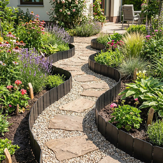 Garden Edging Borders 70-Piece No-Dig Set DirectDeals black plastic edging for curved beds on Tampa Home & Garden Store