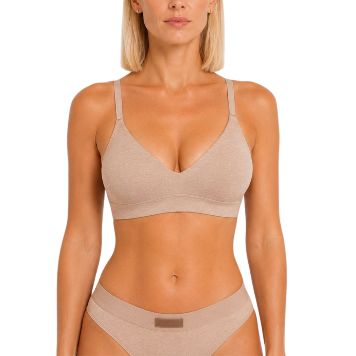 Seamless hemp bra with removable pads in beige; 2-piece matching panty set Net Positive on Tampa Home & Garden Store