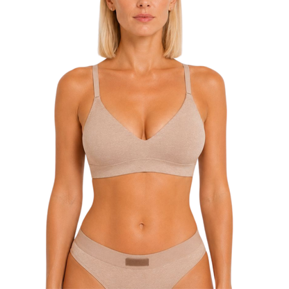 Seamless hemp bra with removable pads in beige; 2-piece matching panty set Net Positive on Tampa Home & Garden Store