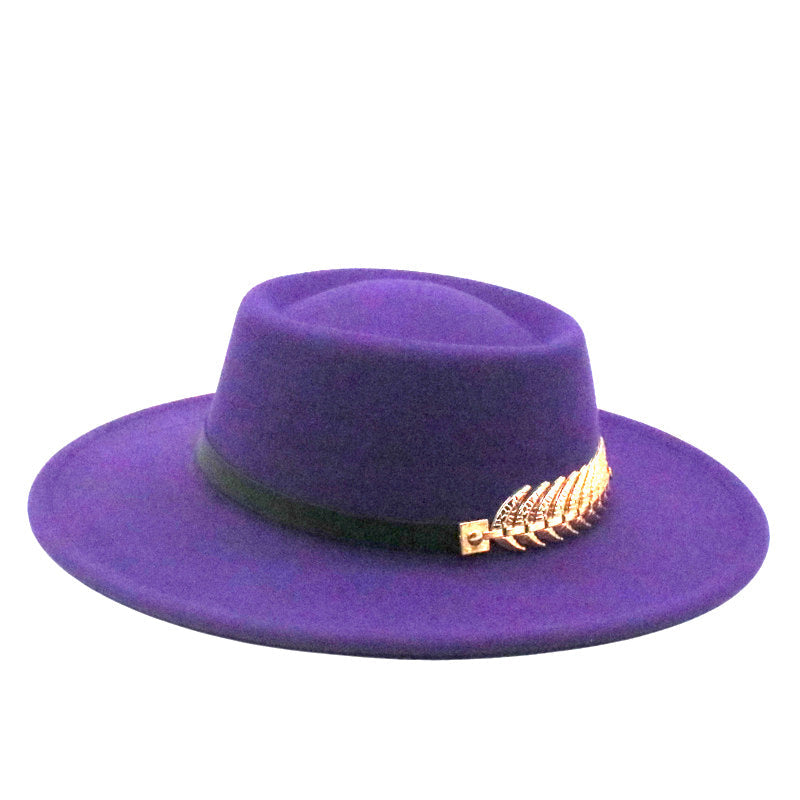 Stevvex purple fedora hat with black band and gold feather accent on Tampa Home & Garden Store