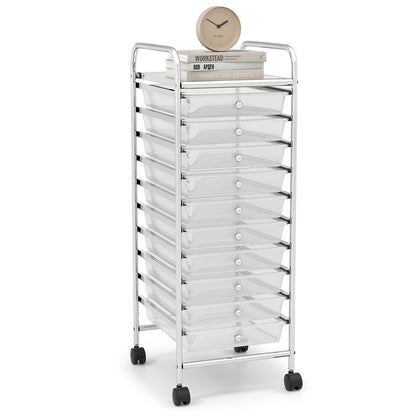 Carrito organizador de almacenamiento rodante de 10 cajones con 4 ruedas universales - Macarón multicolor