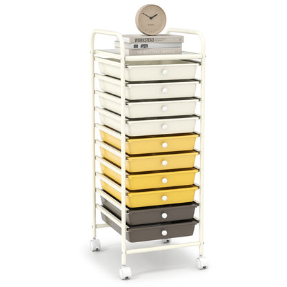 Carrito organizador de almacenamiento rodante de 10 cajones con 4 ruedas universales - Macarón multicolor