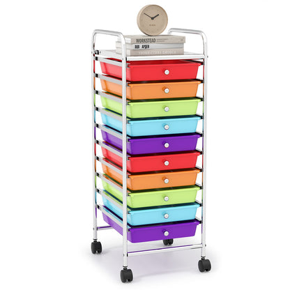 Carrito organizador de almacenamiento rodante de 10 cajones con 4 ruedas universales - Macarón multicolor