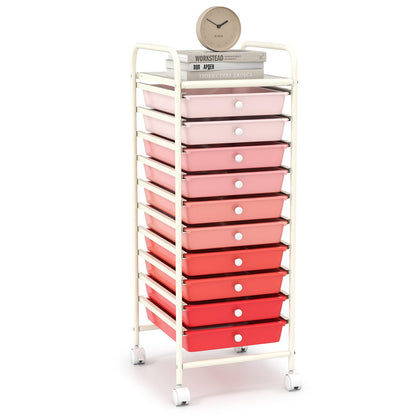 Carrito organizador de almacenamiento rodante de 10 cajones con 4 ruedas universales - Macarón multicolor
