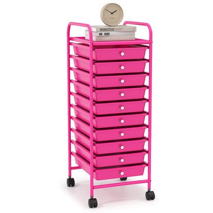 Carrito organizador de almacenamiento rodante de 10 cajones con 4 ruedas universales - Macarón multicolor
