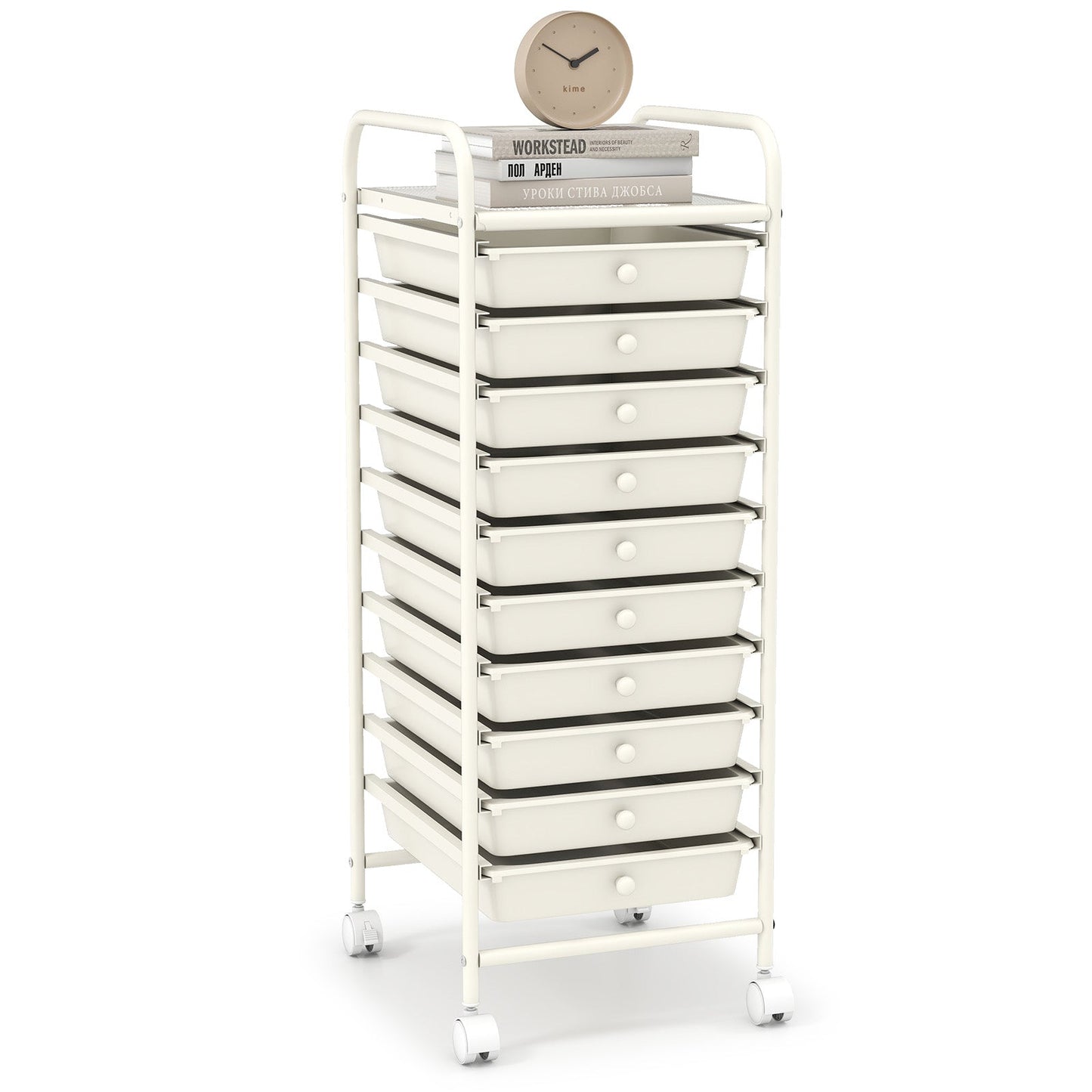 Carrito organizador de almacenamiento rodante de 10 cajones con 4 ruedas universales - Macarón multicolor