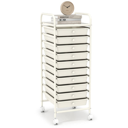 Carrito organizador de almacenamiento rodante de 10 cajones con 4 ruedas universales - Macarón multicolor