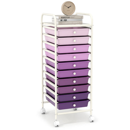 Carrito organizador de almacenamiento rodante de 10 cajones con 4 ruedas universales - Macarón multicolor