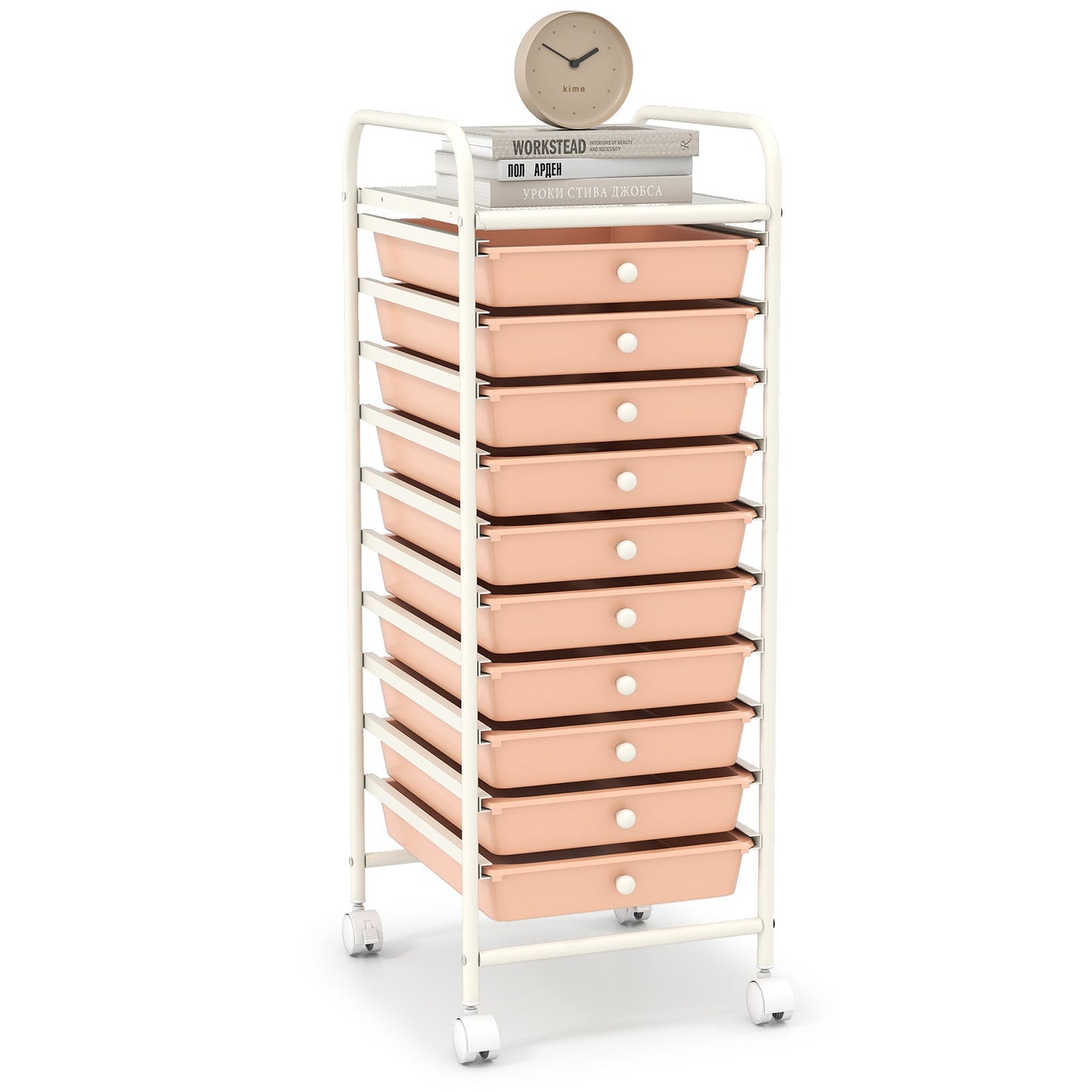 Carrito organizador de almacenamiento rodante de 10 cajones con 4 ruedas universales - Macarón multicolor