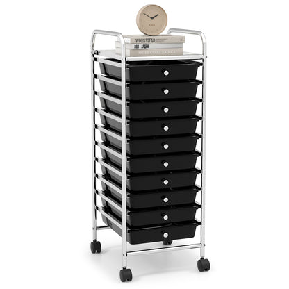 Carrito organizador de almacenamiento rodante de 10 cajones con 4 ruedas universales - Macarón multicolor