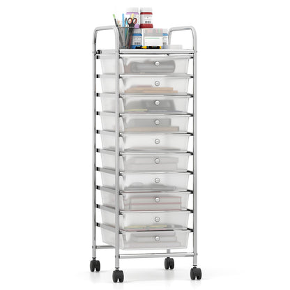 10-Drawer Rolling Storage Cart with Metal Frame and Lockable Universal Wheels