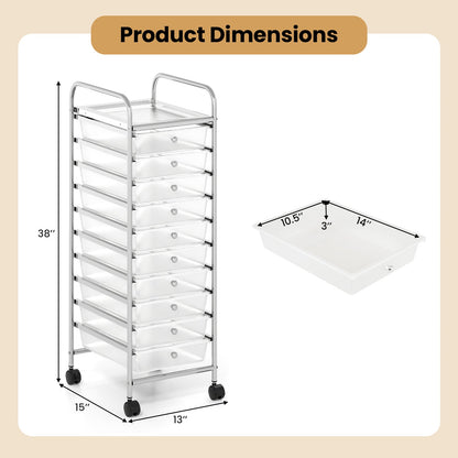 10-Drawer Rolling Storage Cart with Metal Frame and Lockable Universal Wheels