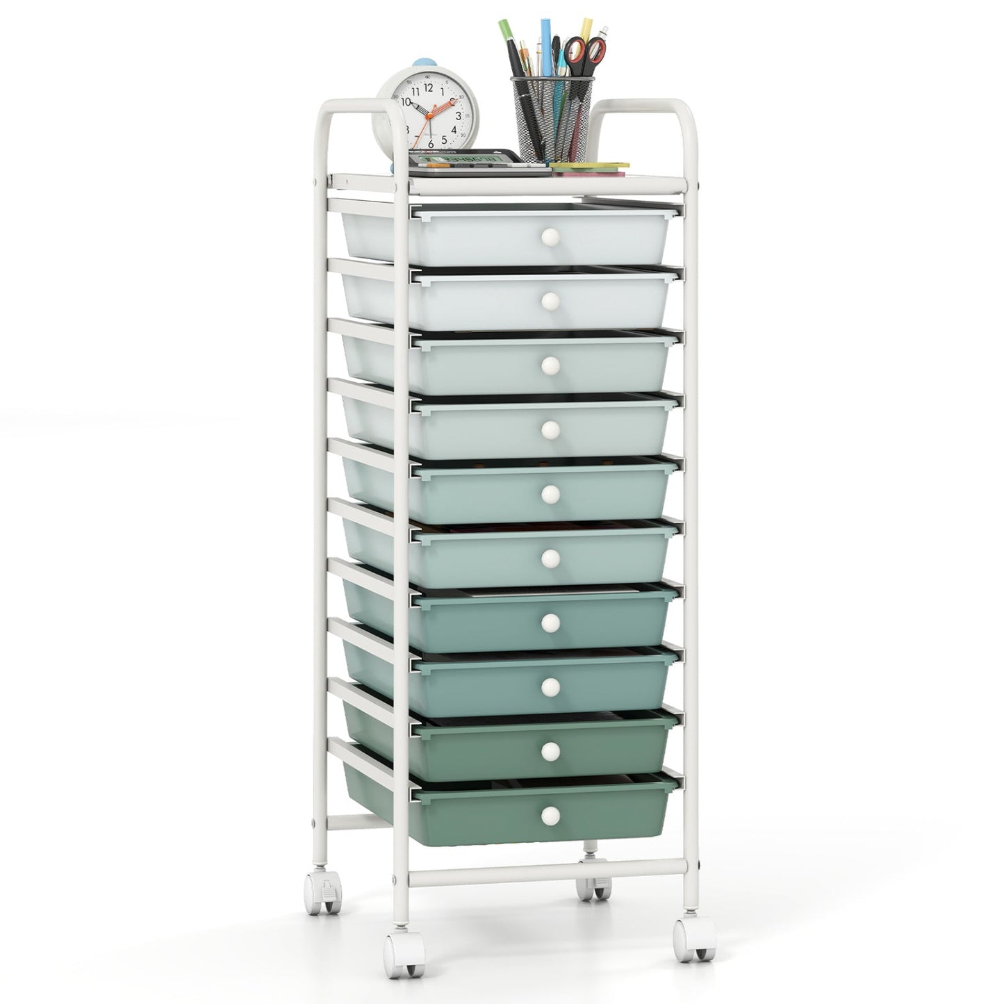 Carrito organizador de almacenamiento rodante de 10 cajones con 4 ruedas universales - Macarón multicolor