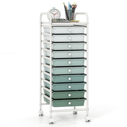 Carrito organizador de almacenamiento rodante de 10 cajones con 4 ruedas universales - Macarón multicolor