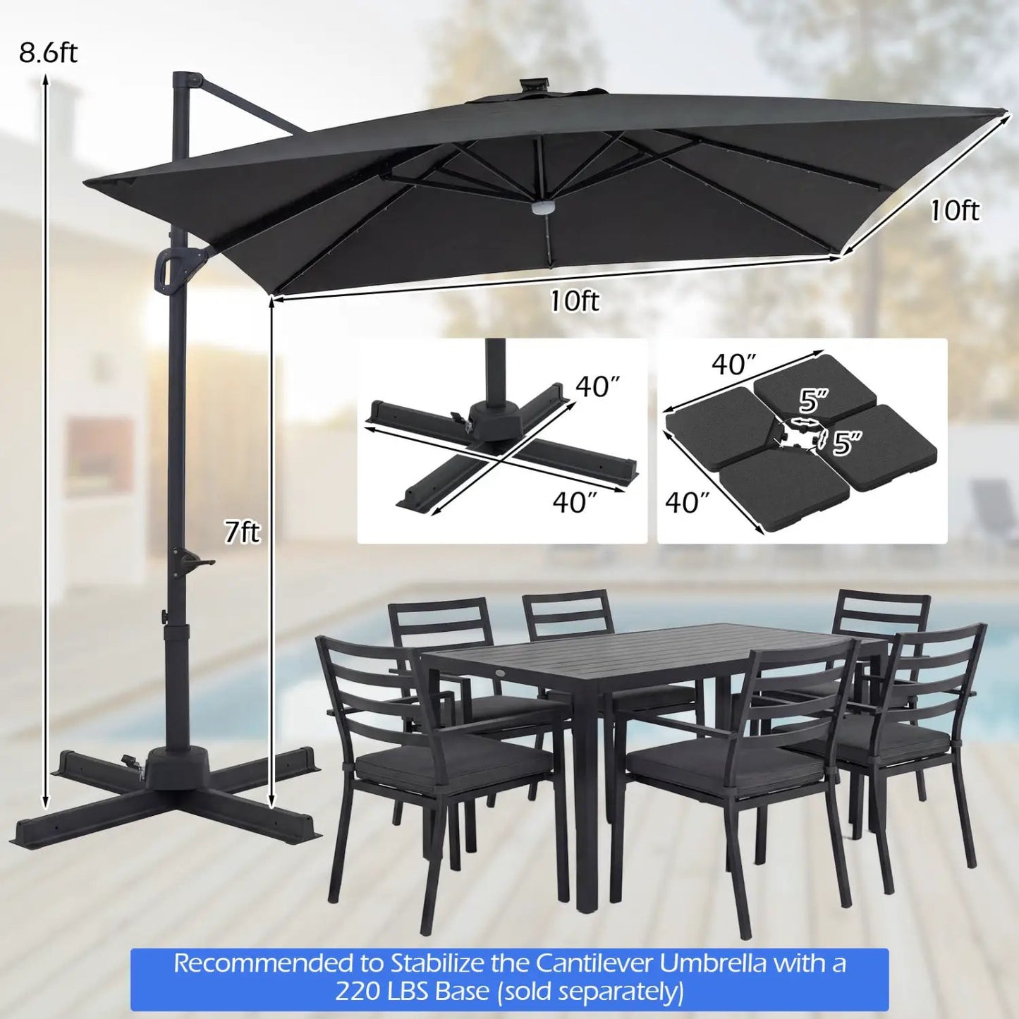 Cantilever Patio Umbrella Solar LED Lights