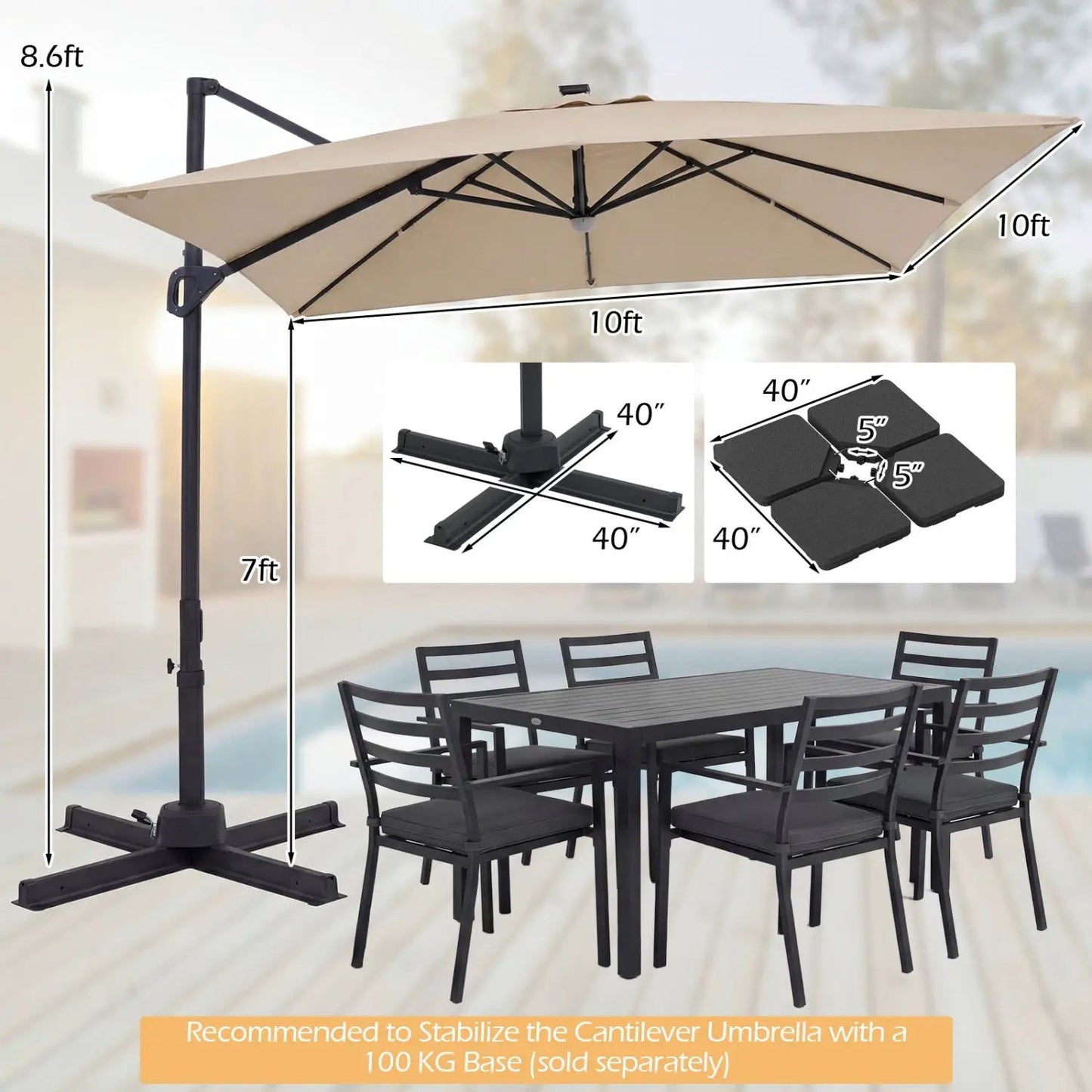 Cantilever Patio Umbrella Solar LED Lights