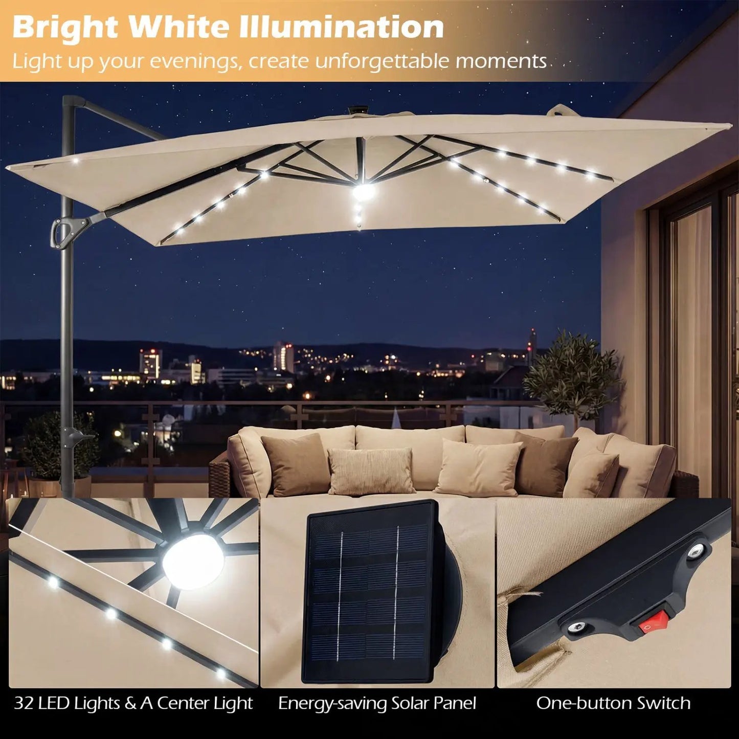 Cantilever Patio Umbrella Solar LED Lights
