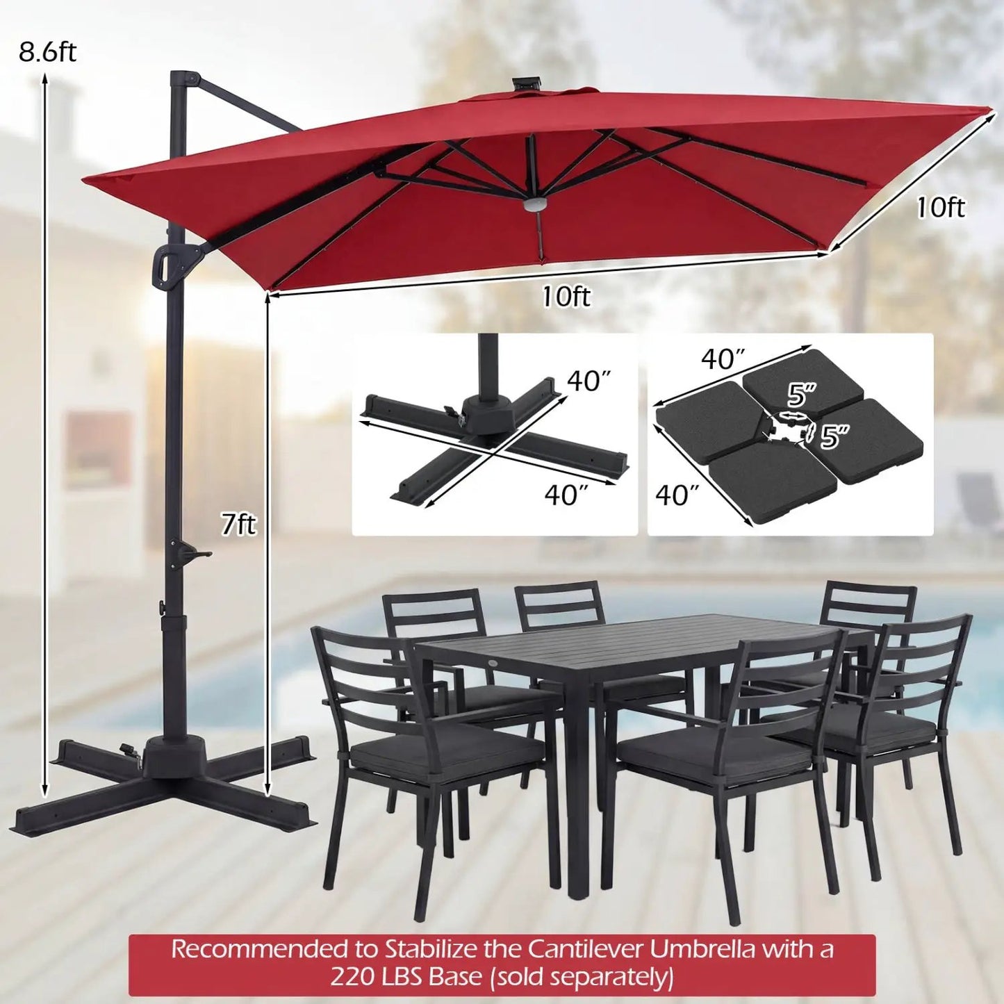 Cantilever Patio Umbrella Solar LED Lights
