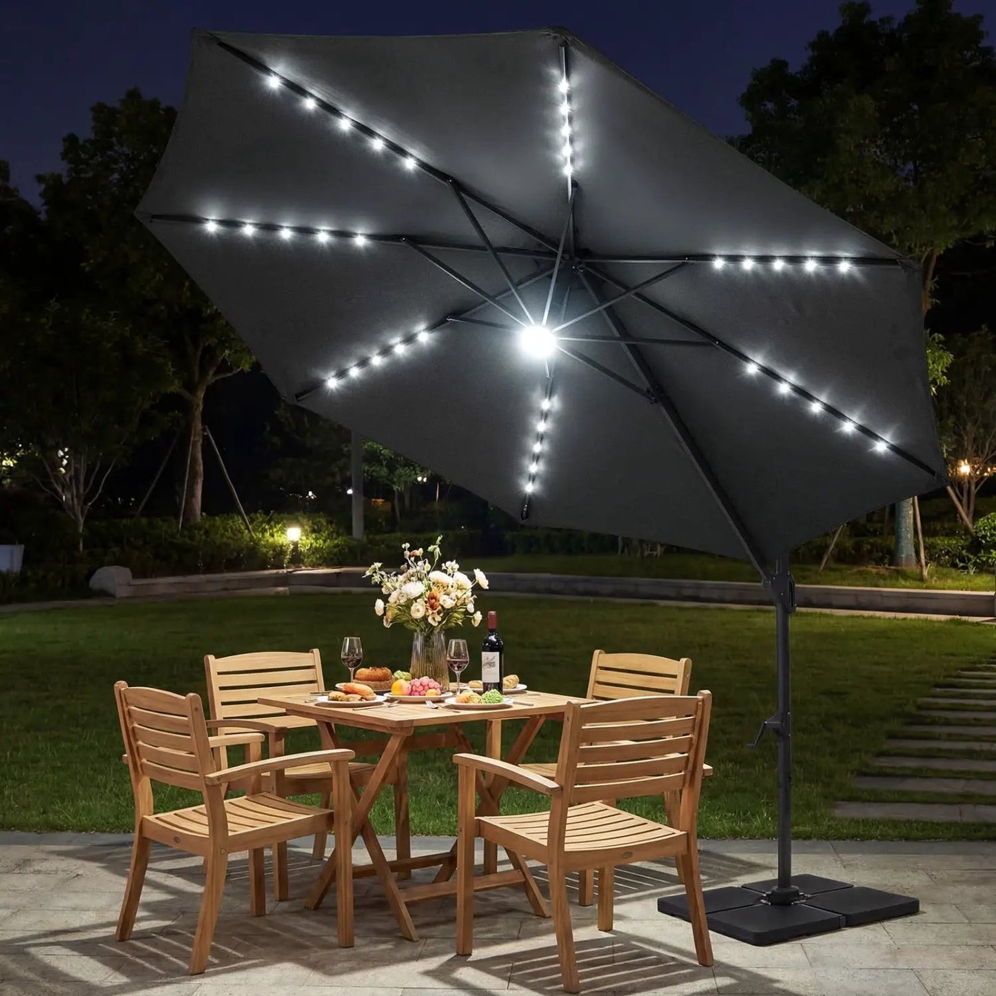 Cantilever Patio Umbrella with Solar LED Lights