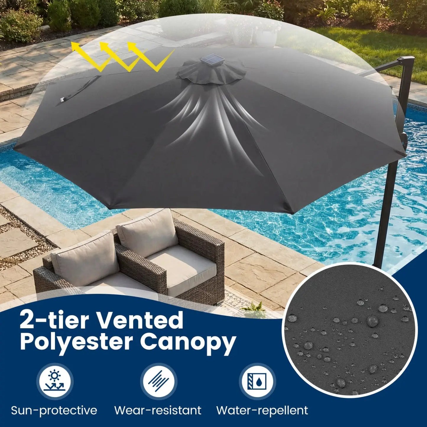 Cantilever Patio Umbrella with Solar LED Lights