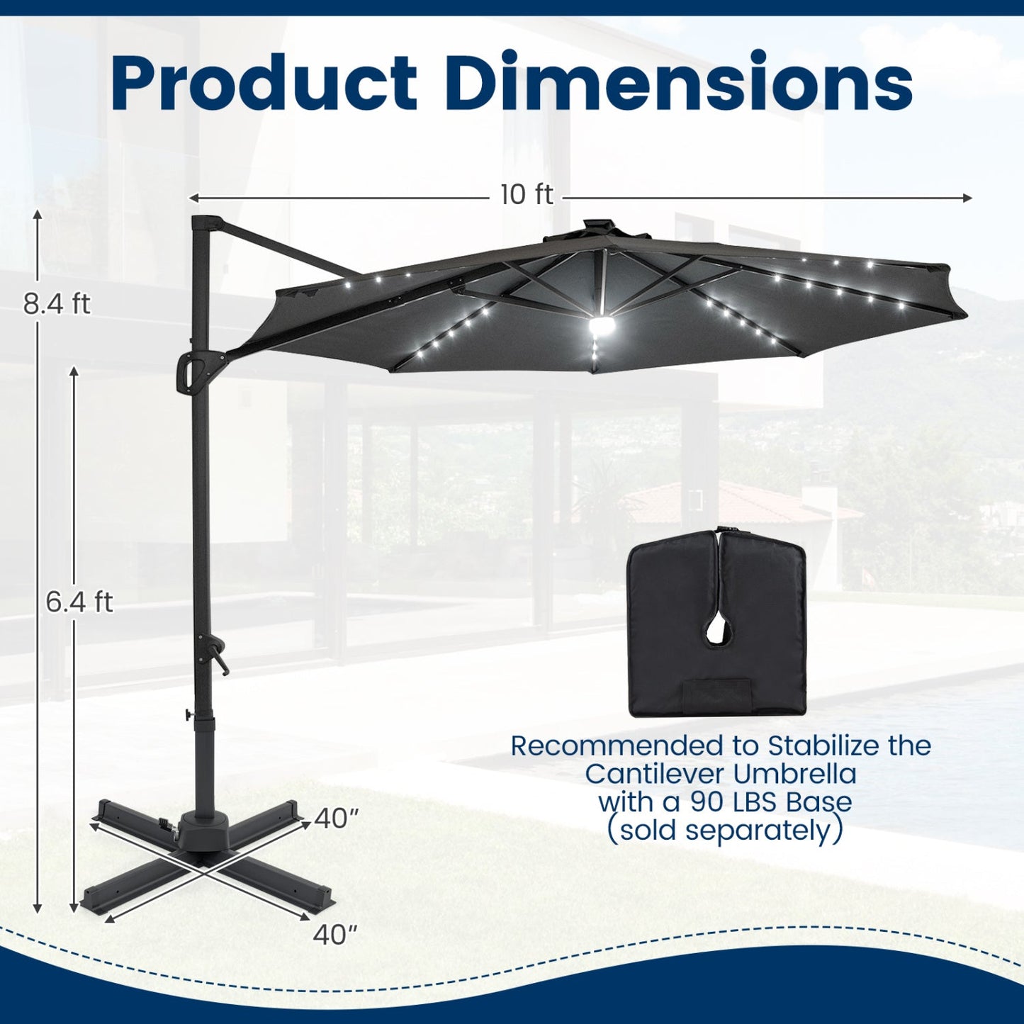 Cantilever Patio Umbrella with Solar LED Lights