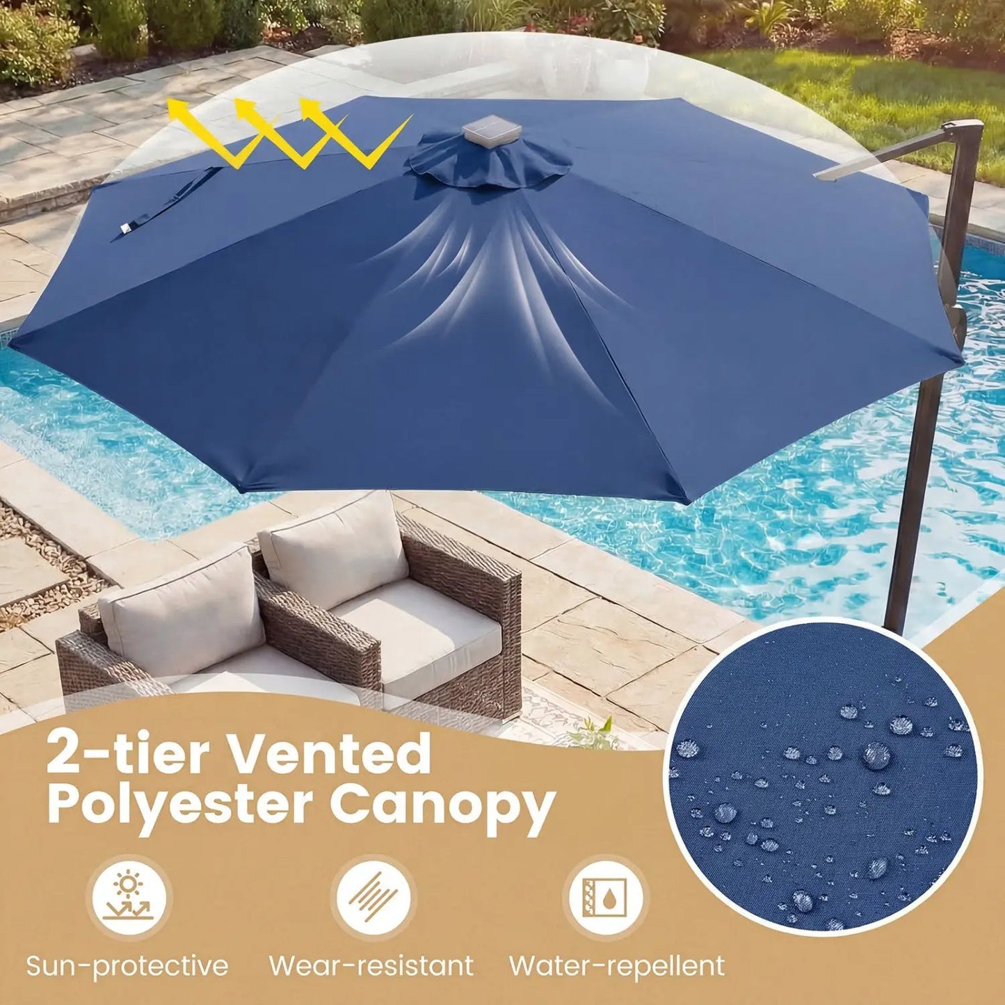 Cantilever Patio Umbrella with Solar LED Lights