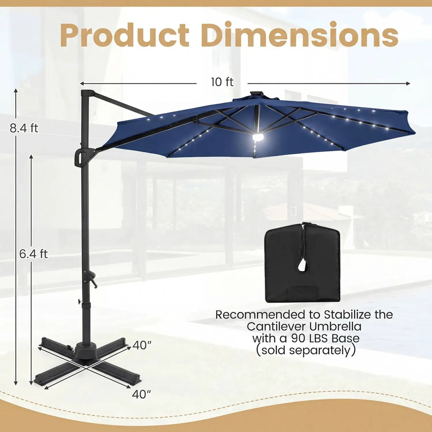 Cantilever Patio Umbrella with Solar LED Lights