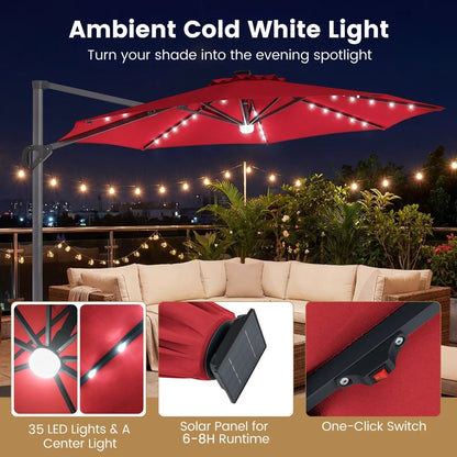 Cantilever Patio Umbrella with Solar LED Lights
