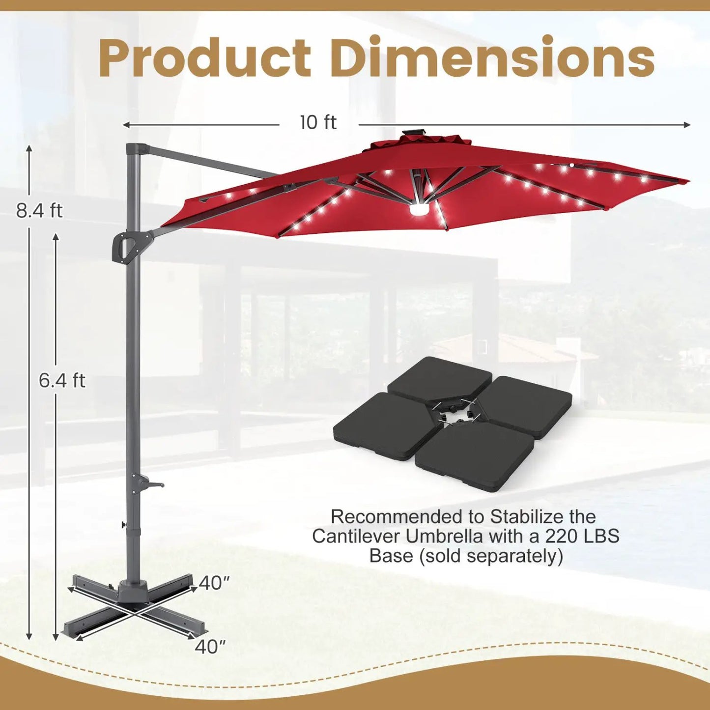 Cantilever Patio Umbrella with Solar LED Lights