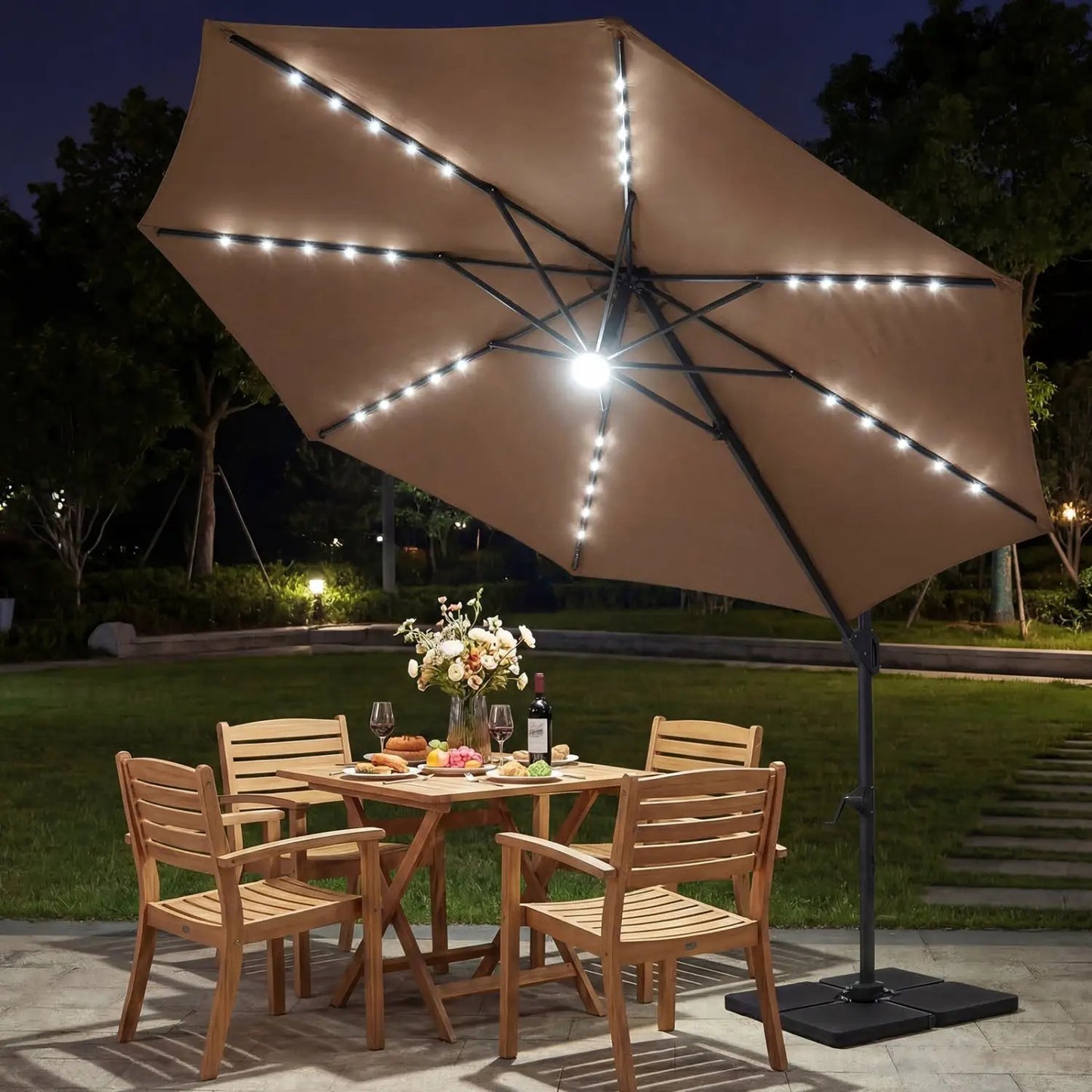 Cantilever Patio Umbrella with Solar LED Lights