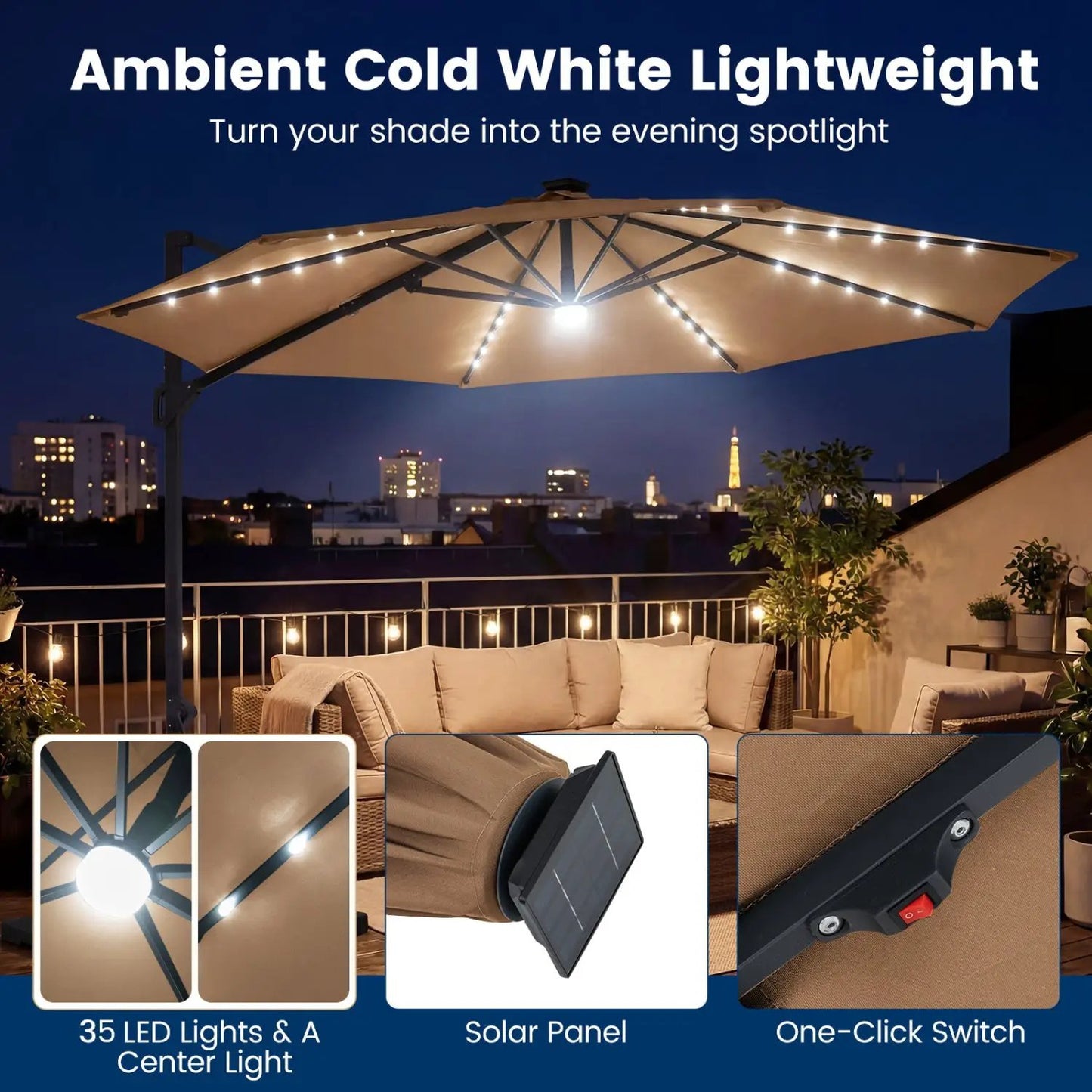 Cantilever Patio Umbrella with Solar LED Lights