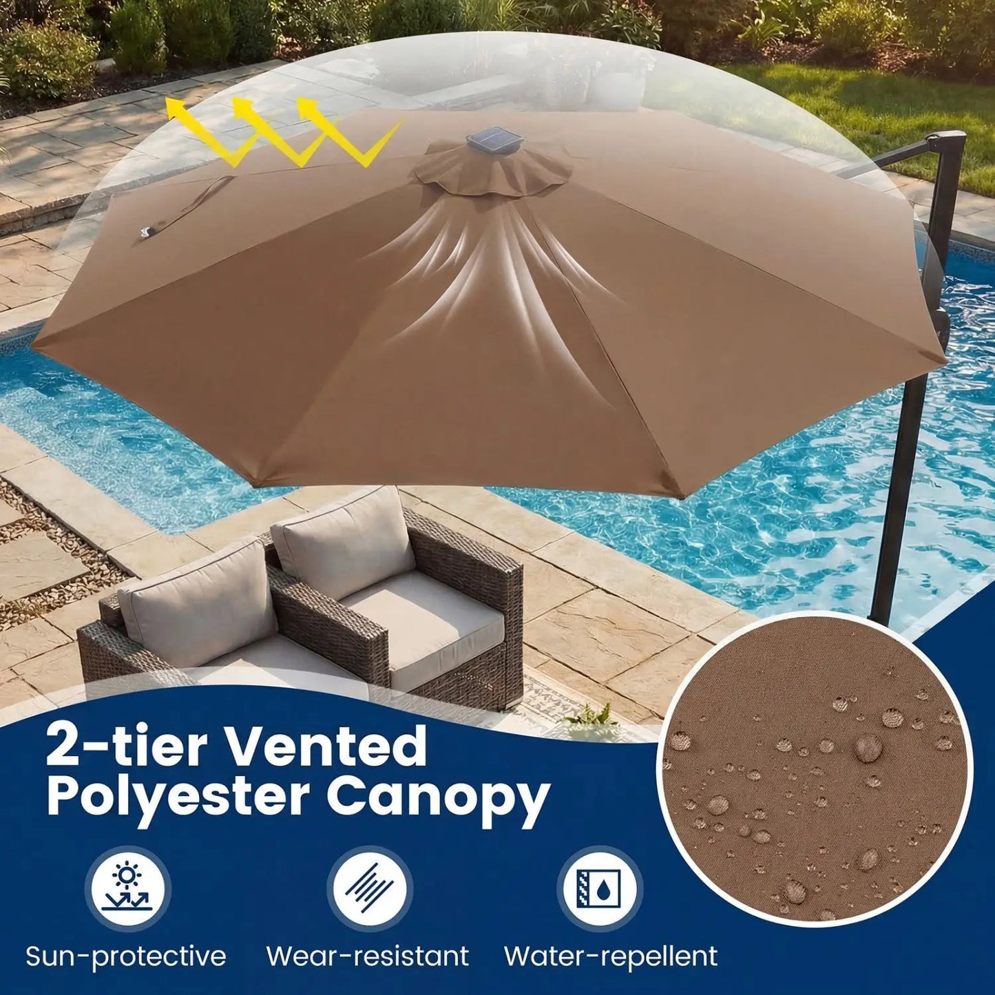 Cantilever Patio Umbrella with Solar LED Lights