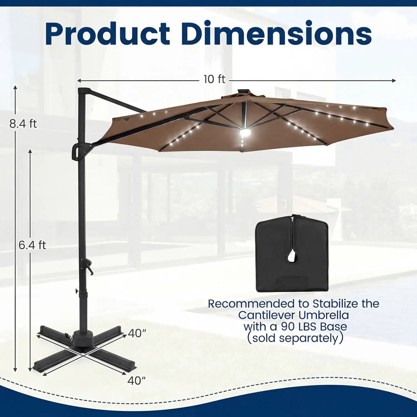 Cantilever Patio Umbrella with Solar LED Lights