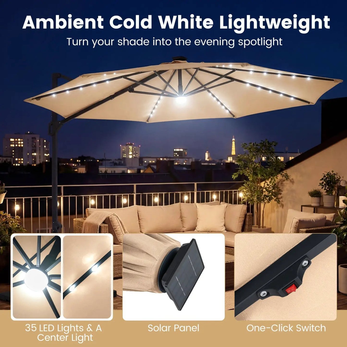 Cantilever Patio Umbrella with Solar LED Lights