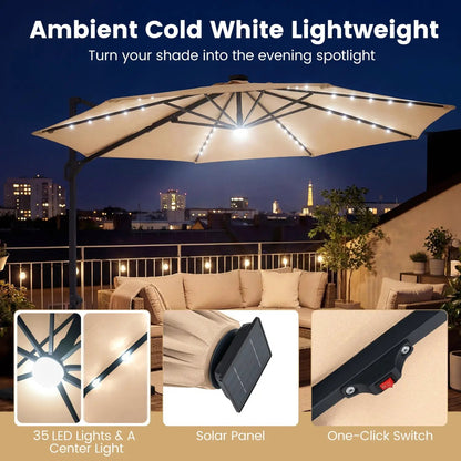 Cantilever Patio Umbrella with Solar LED Lights