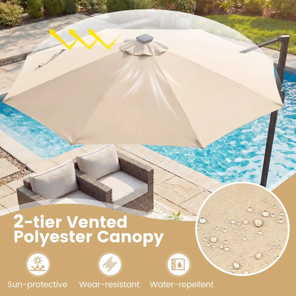 Cantilever Patio Umbrella with Solar LED Lights