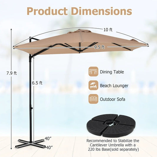 DirectDeals 10 ft cantilever umbrella beige canopy with black frame; 360° rotation; base pieces on Tampa Home & Garden Store